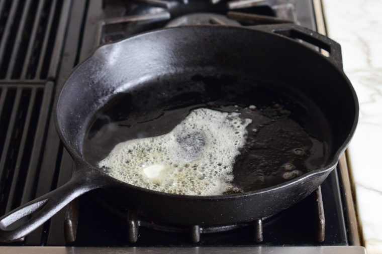 melting butter with oil in skillet