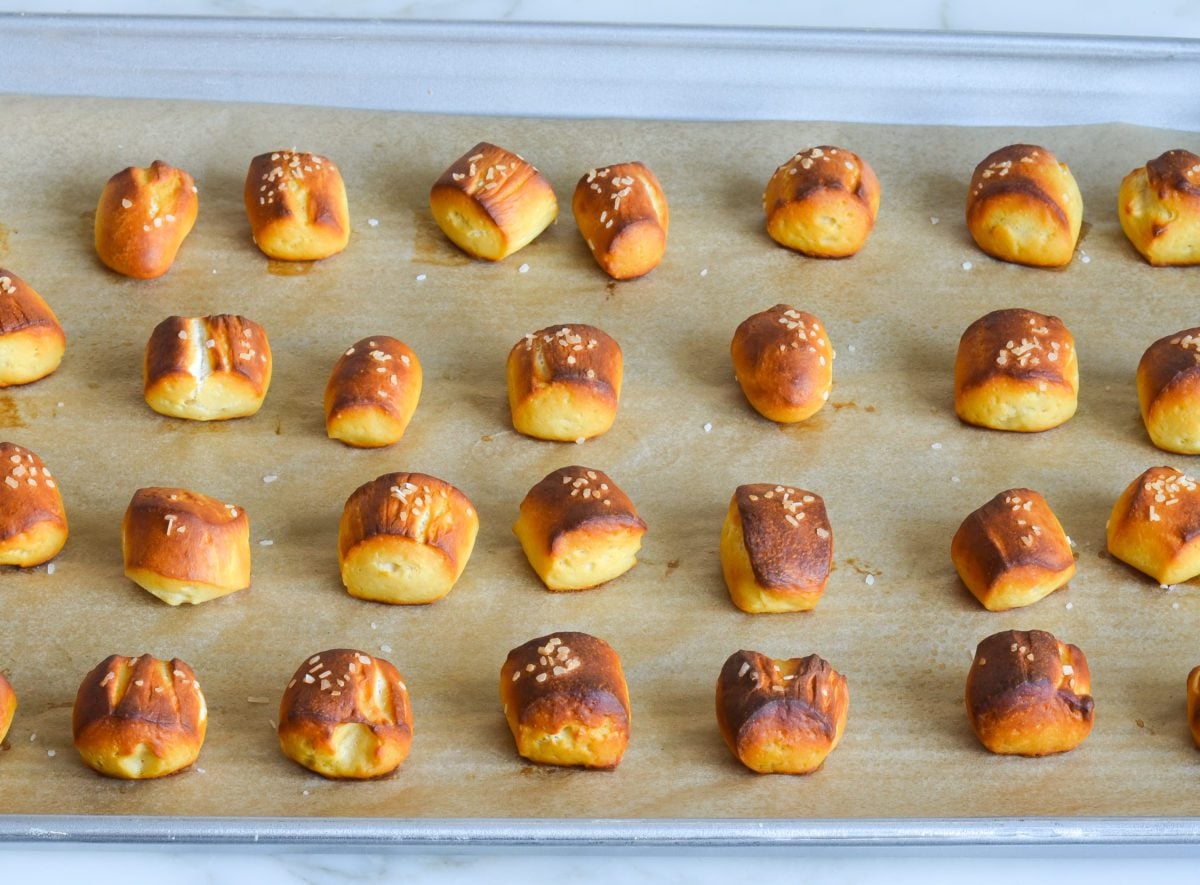 baked pretzel bites fresh out of the oven