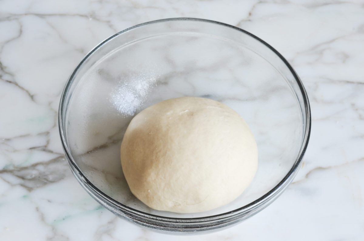 pretzel dough in bowl.