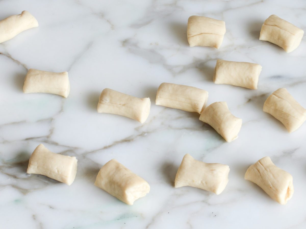 pretzel bites cut and ready to dip