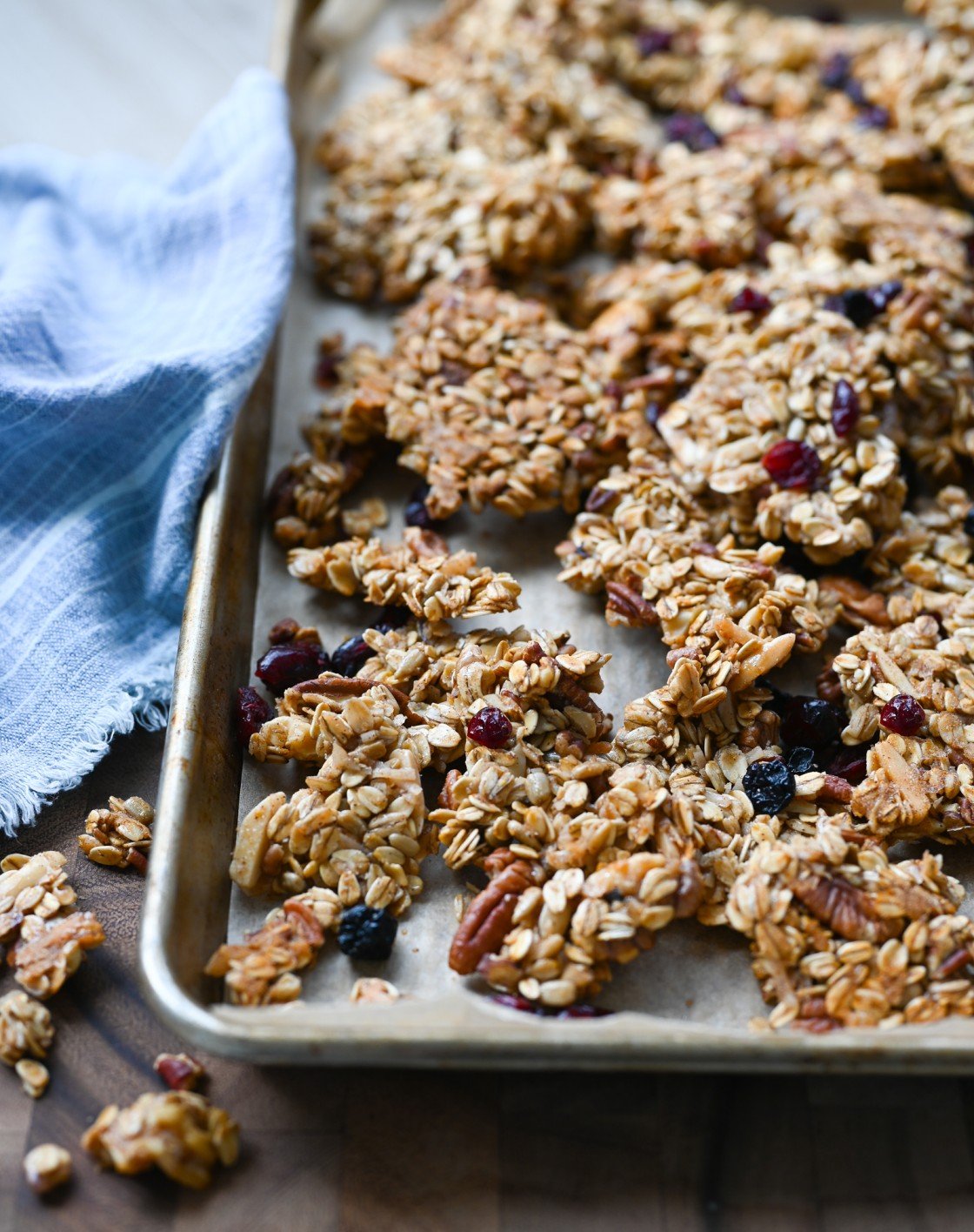 granola on baking sheet