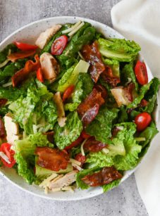 Bowl of BLT salad with chicken.