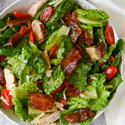 Bowl of BLT salad with chicken.