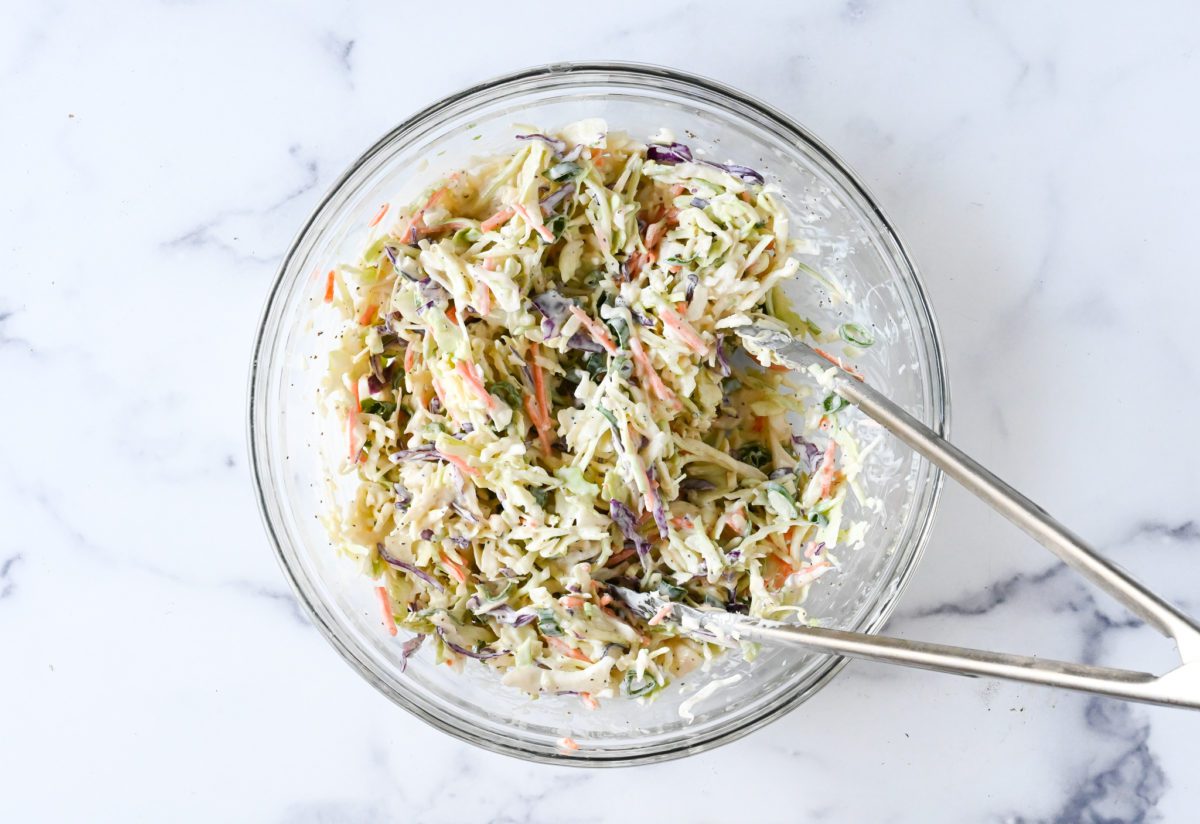 shredded coleslaw and scallions tossed with dressing