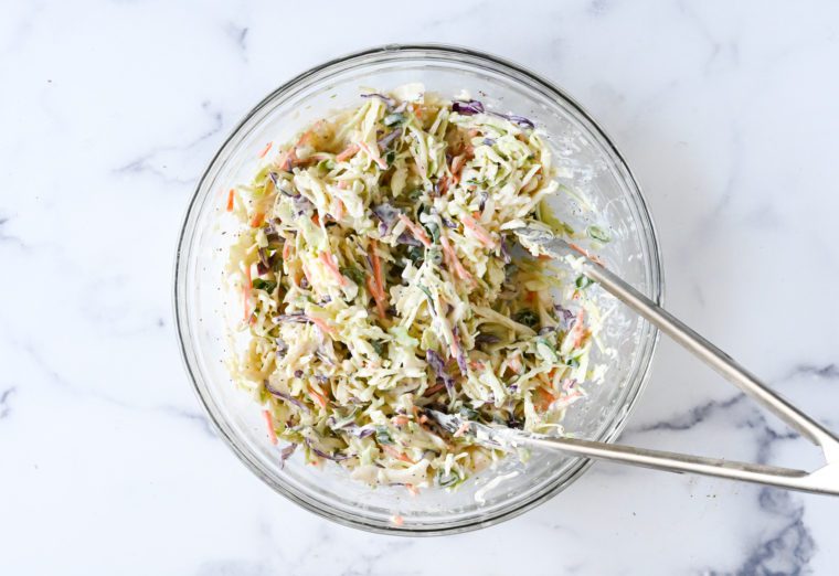 shredded coleslaw and scallions tossed with dressing