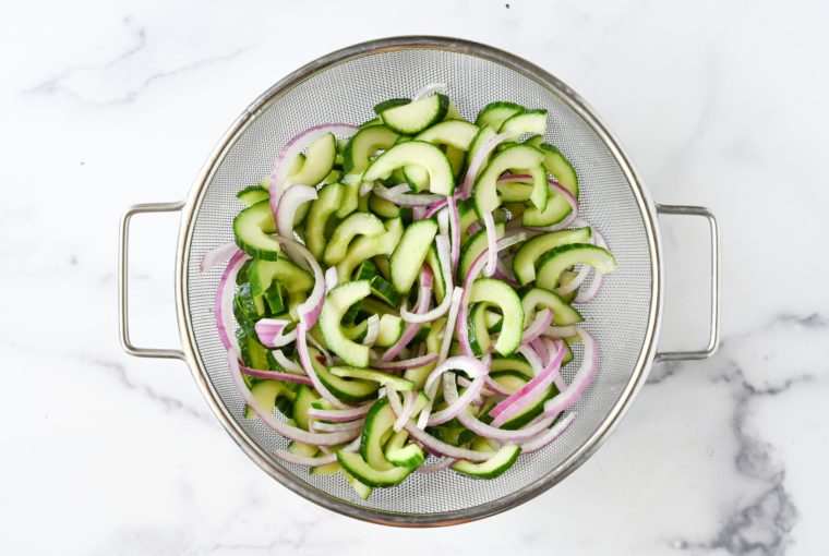 tossed cucumbers and onion