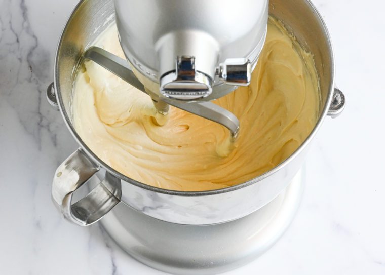 yellow cake batter after beating
