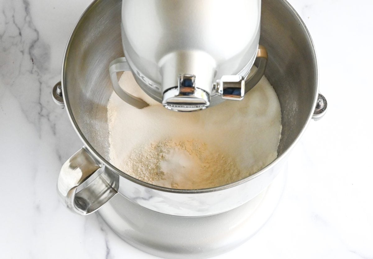 dry ingredients in mixer