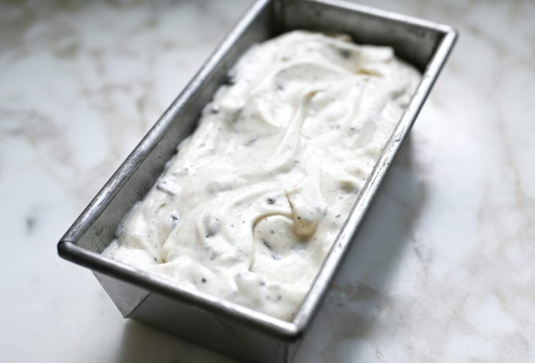 oreo cheesecake ice cream in loaf pan