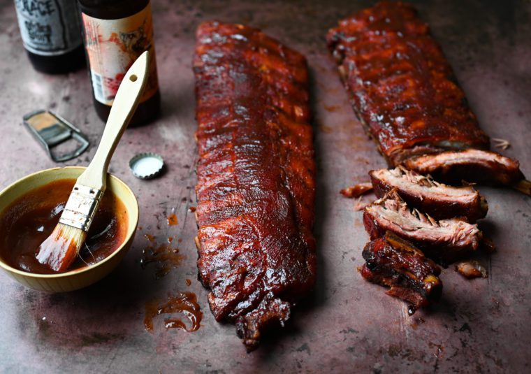 Ribs and barbeque sauce.