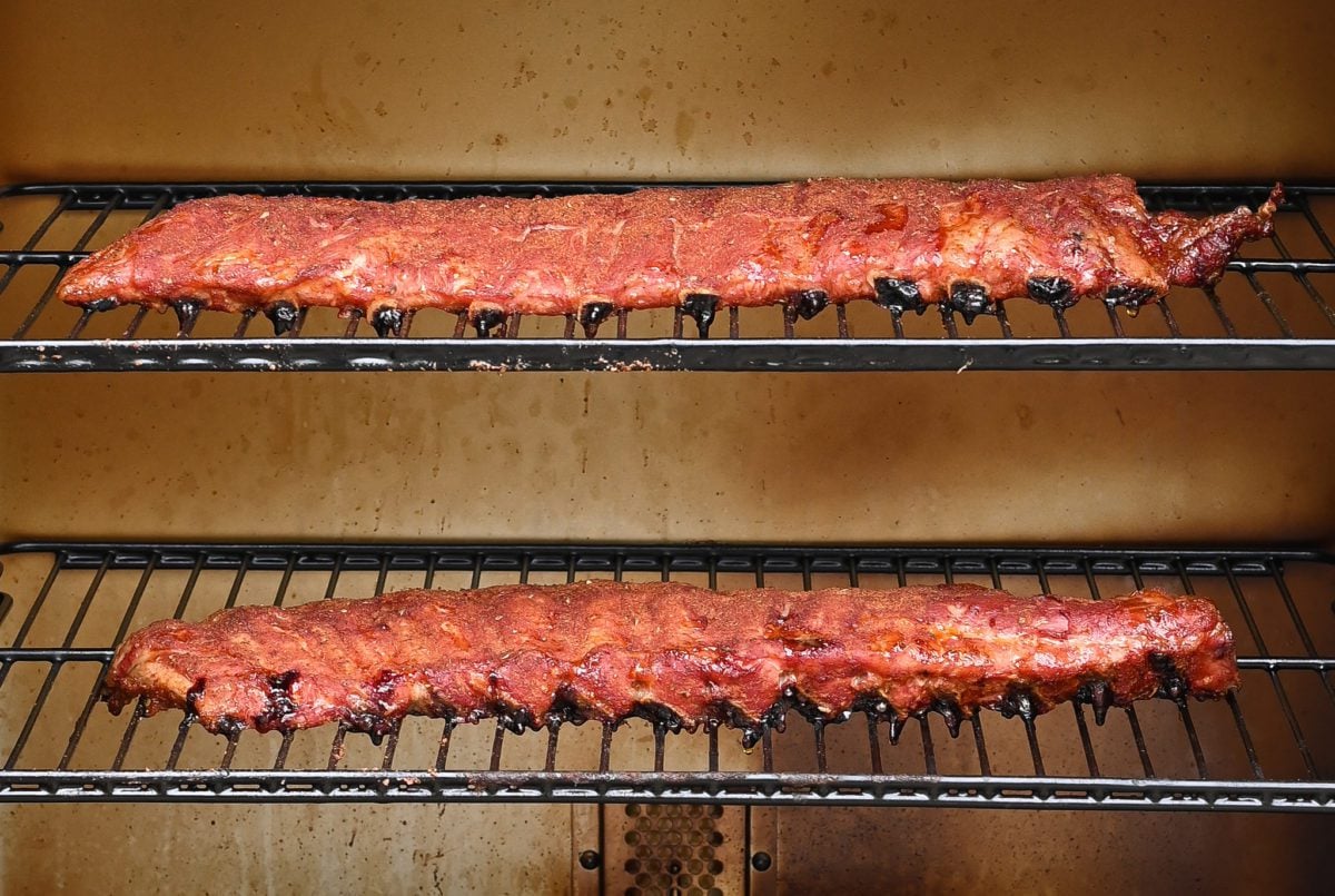 baby back ribs after two hours of smoking