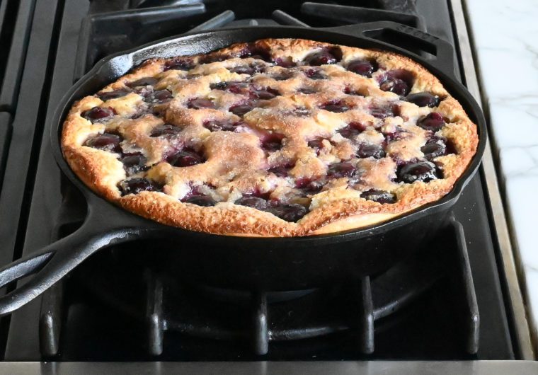 cherry clafoutis fresh out of the oven