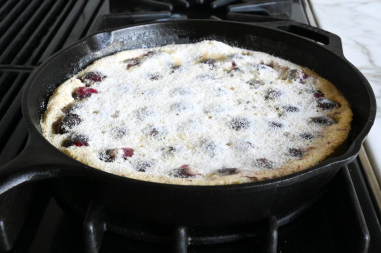 sugar sprinkled on partially baked clafoutis