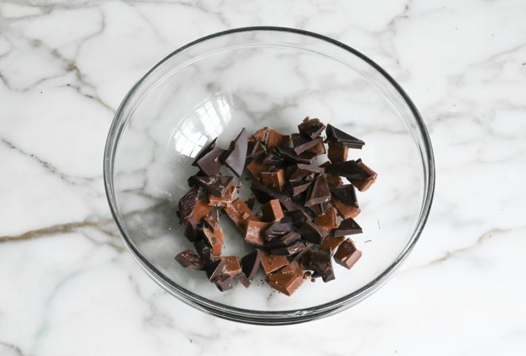 milk and dark chocolate pieces in bowl