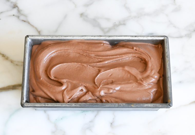 chocolate ice cream in container ready to freeze