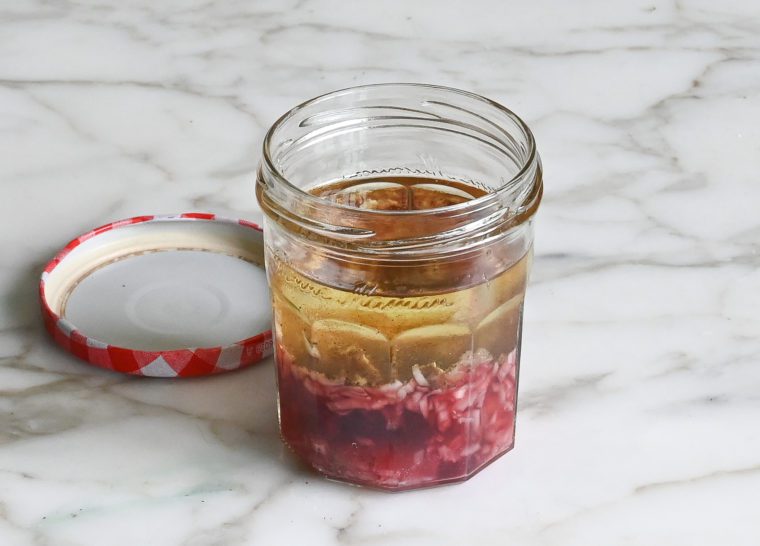 vinaigrette ingredients in glass jar
