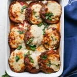 Eggplant parmesan in a baking pan.