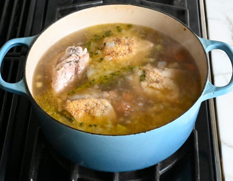 chicken soup after simmering