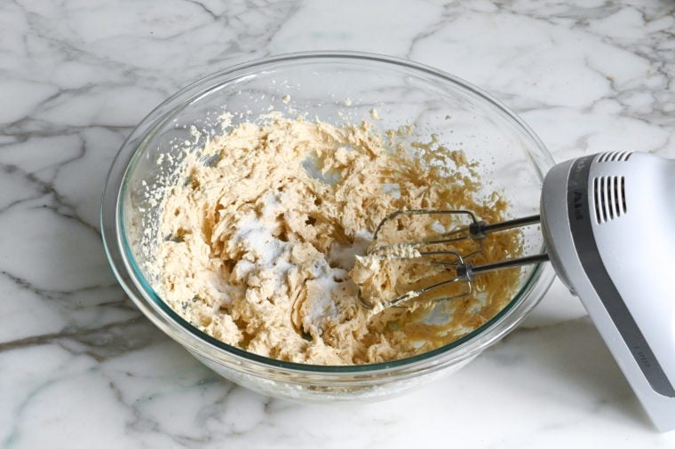 adding the baking soda and salt to the batter