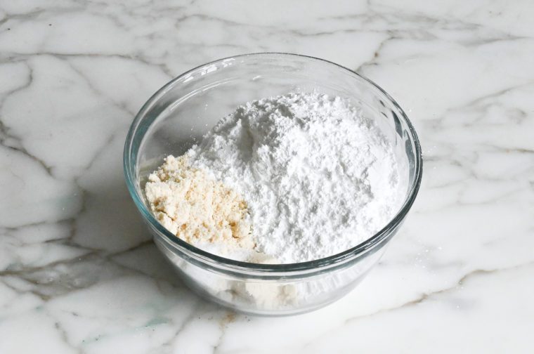 almond flour, flour, confectioners sugar and salt in a bowl