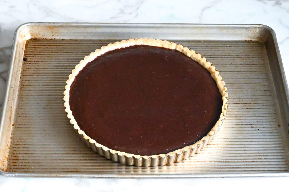 Baked chocolate tart.