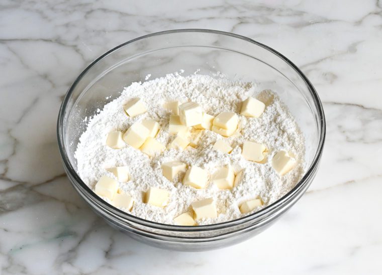 cubes of butter with dry ingredients