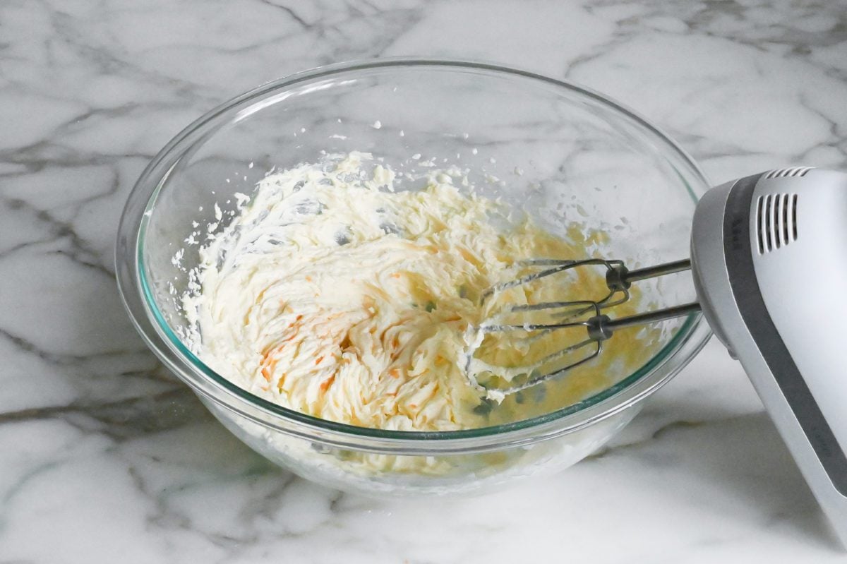 beaten butter and sugar with vanilla and almond extract