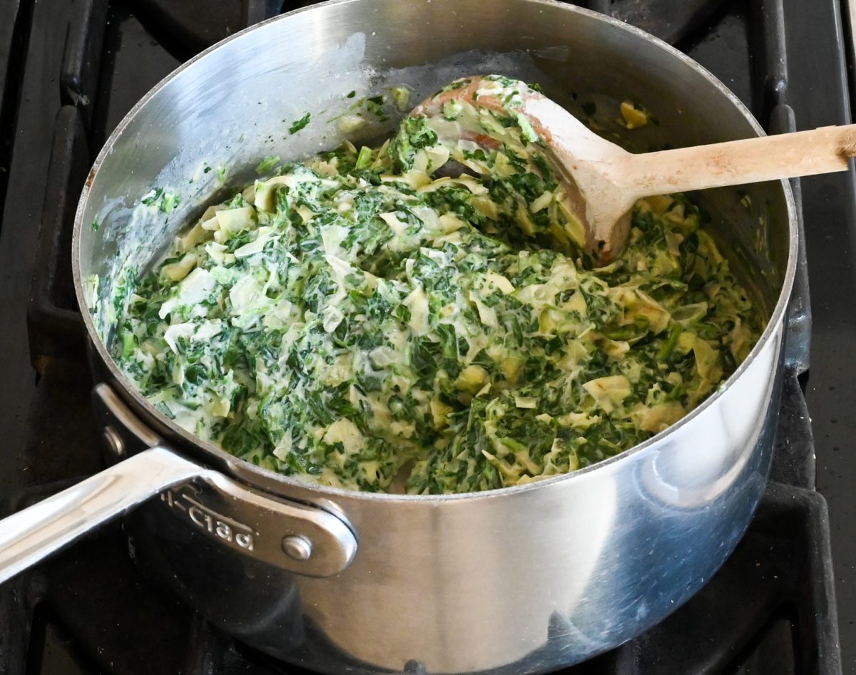 thickened spinach and artichoke mixture.