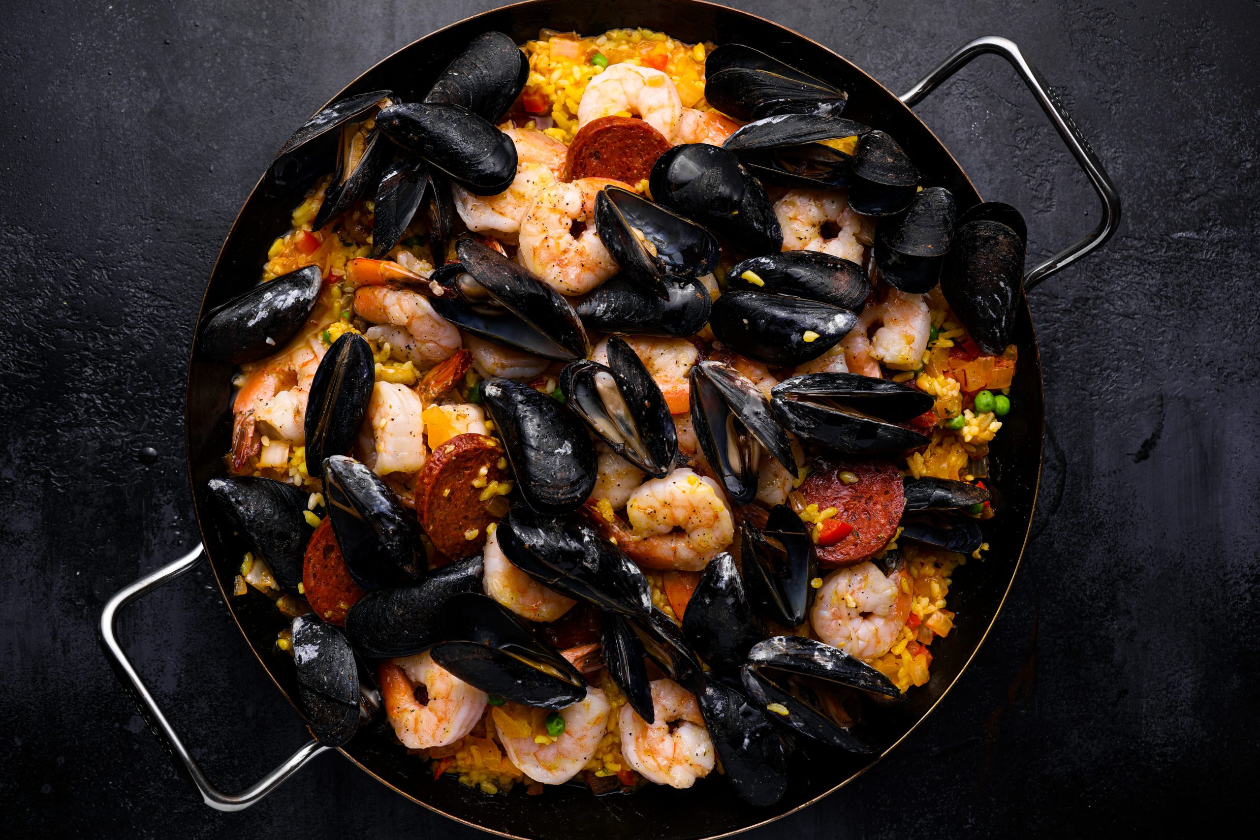 Paella with seafood.