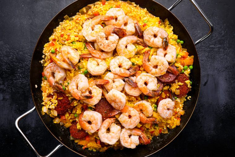 paella with shrimp added