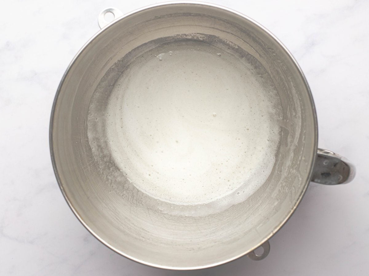 warm egg white and sugar mixture