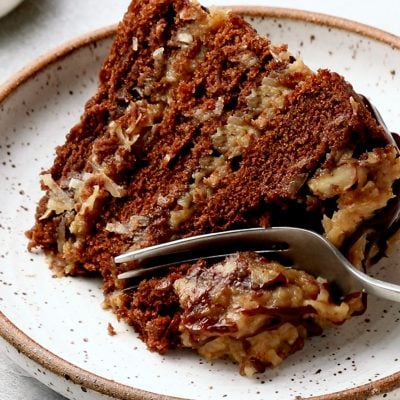 Slice of German chocolate cake.
