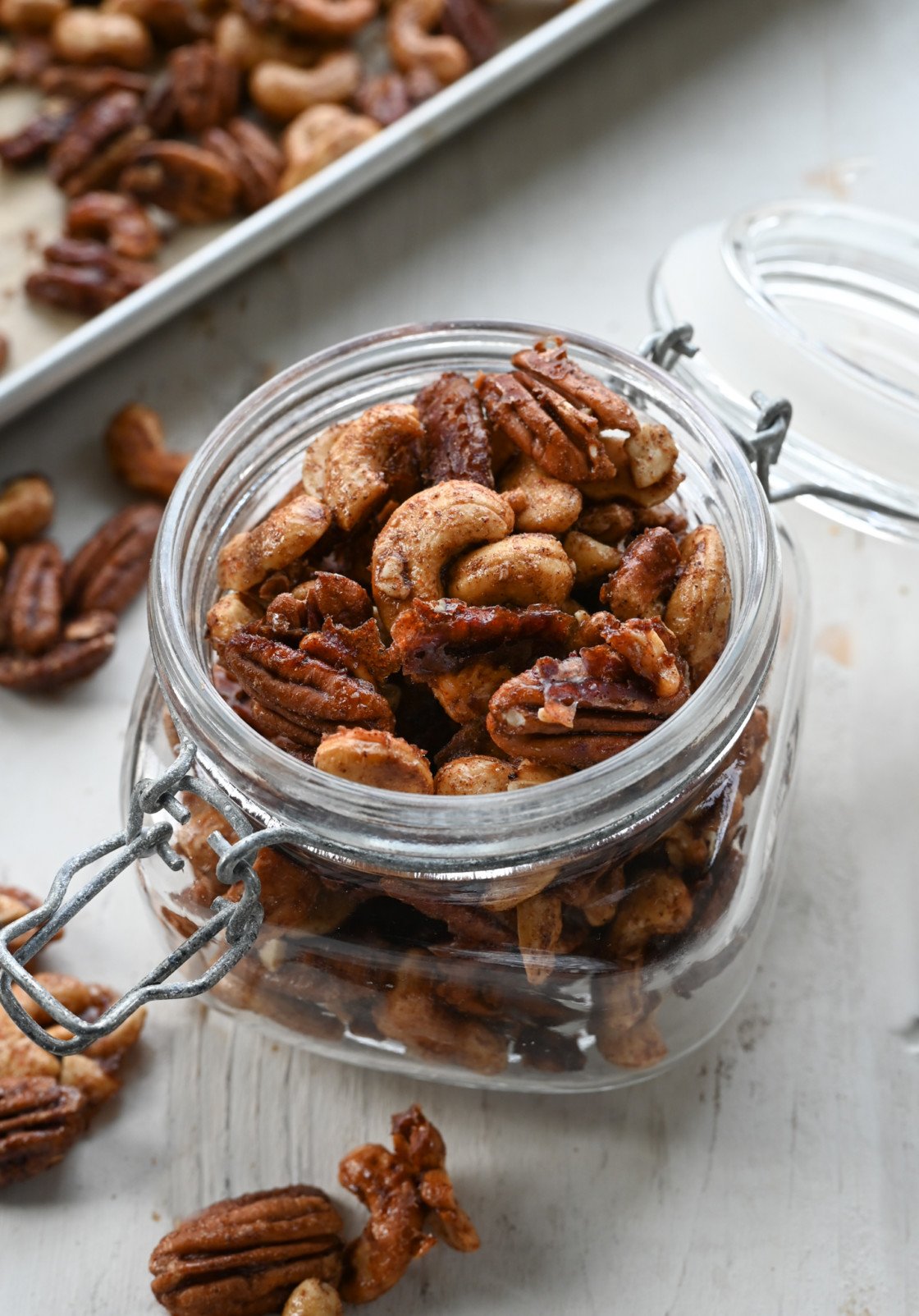 Jar of spiced nuts.