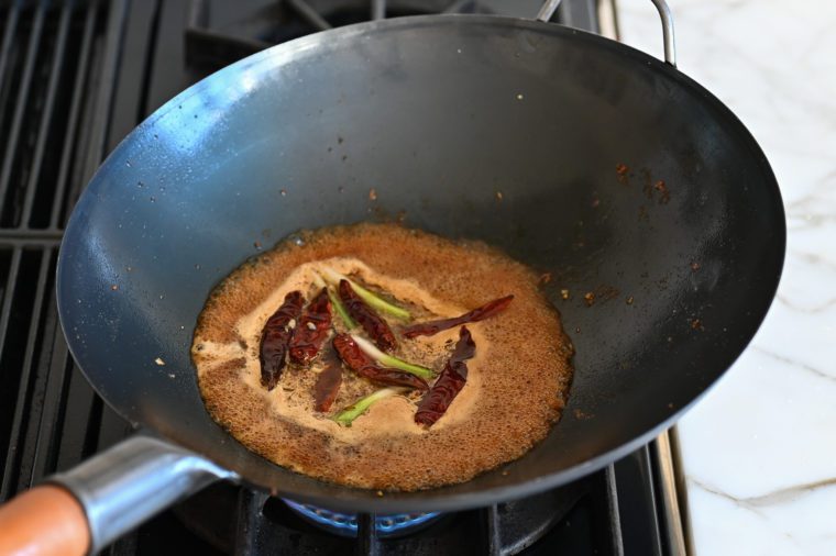 simmering sauce for Mongolian beef in wok