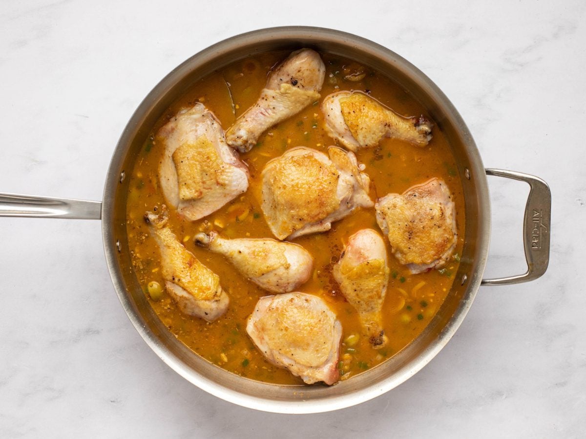adding chicken back to skillet