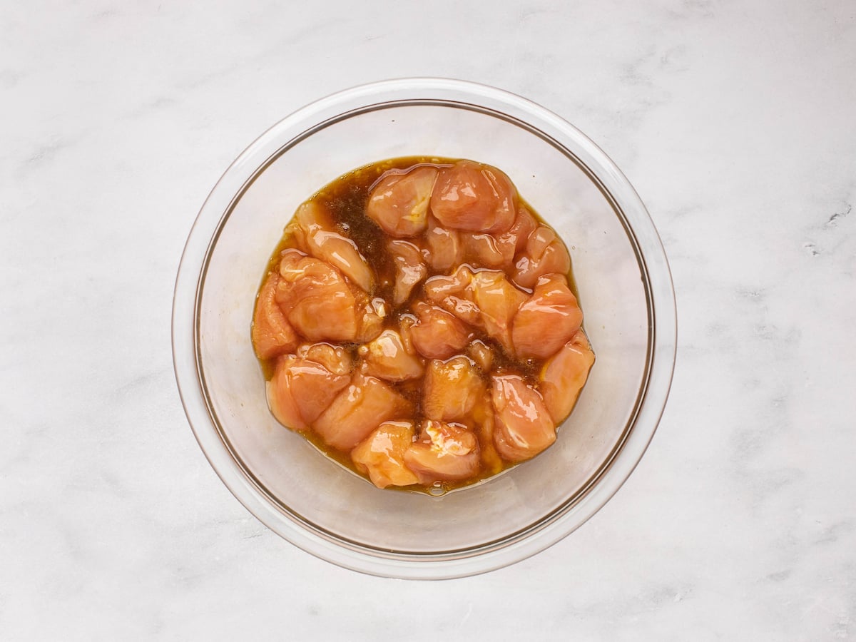 chicken in egg and soy sauce mixture