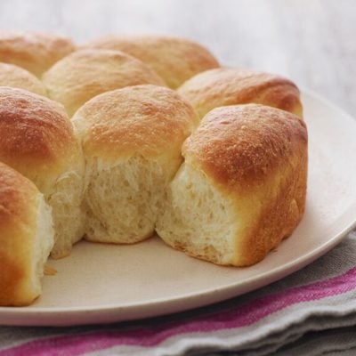 Plate of dinner rolls.