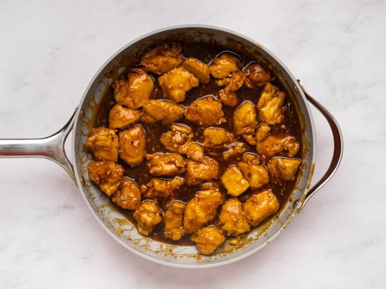 General Tso's chicken coated with sauce