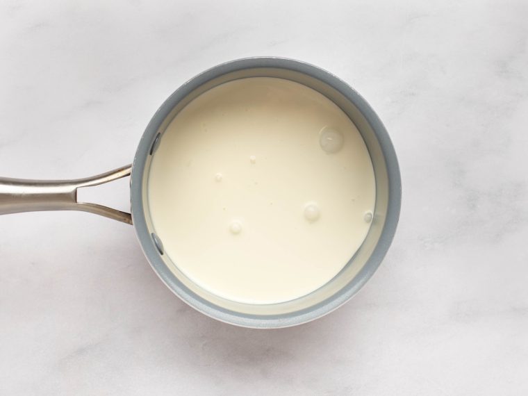 heating heavy cream in saucepan
