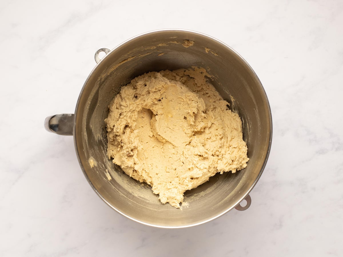 flour and oats mixed into dough until combined