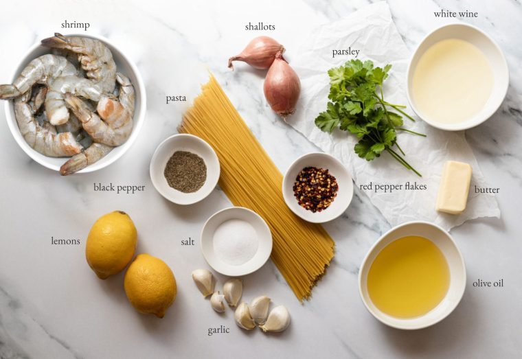 shrimp scampi with pasta ingredients