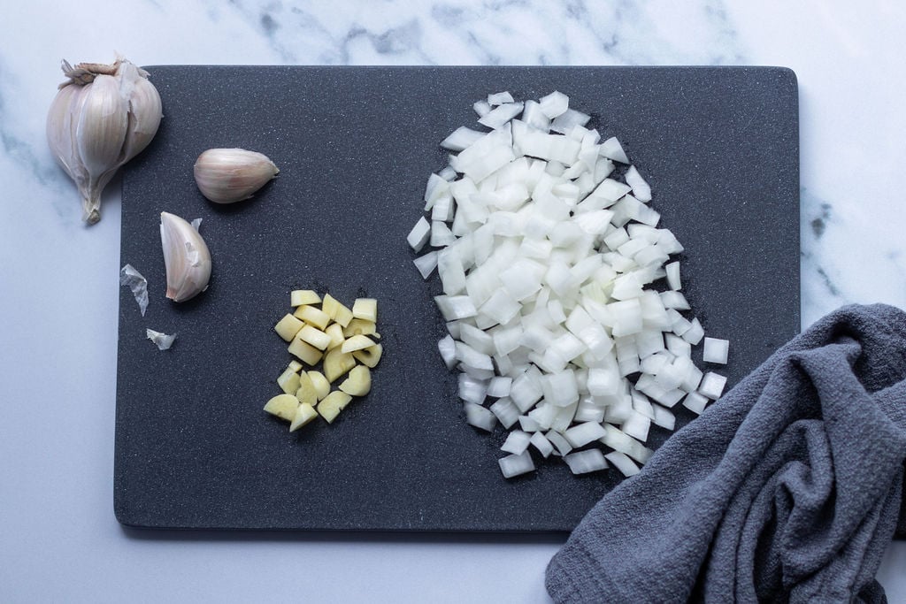 chopped onions and garlic
