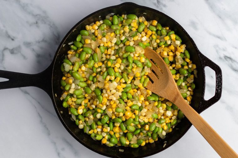 corn and edamame cooking