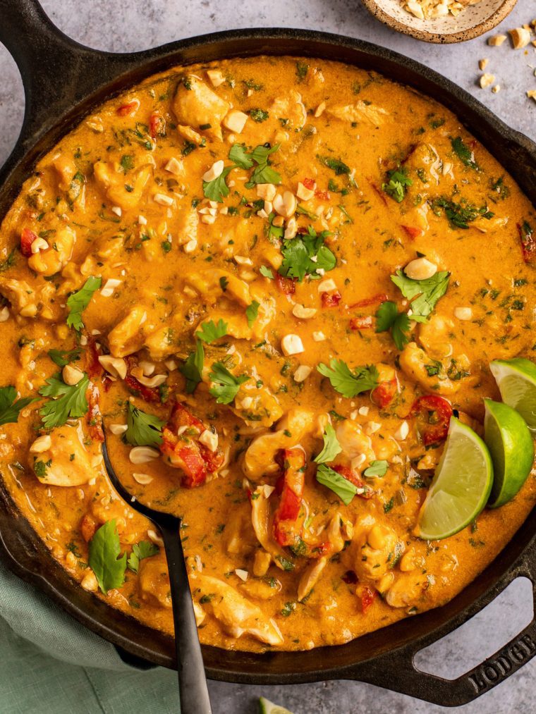 Skillet of panang curry.