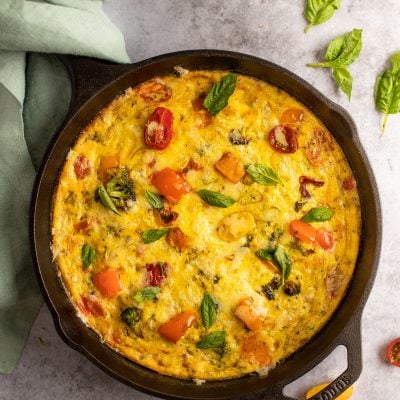 baked frittata garnished with basil