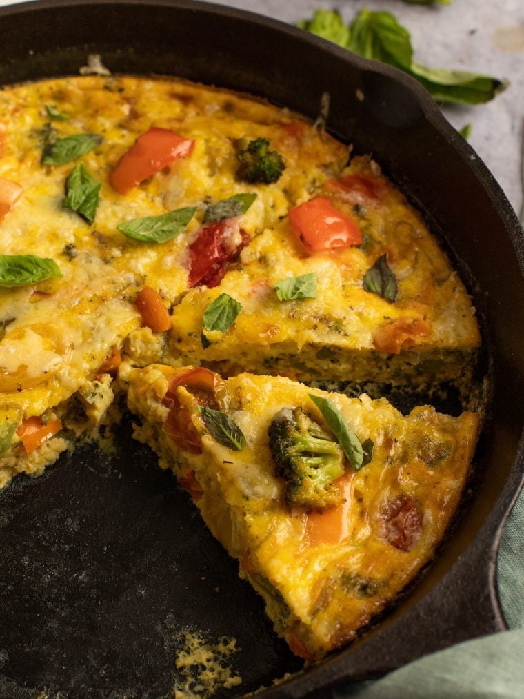 cut frittata in skillet