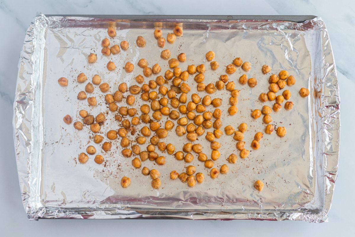 roasted chickpeas on baking sheet