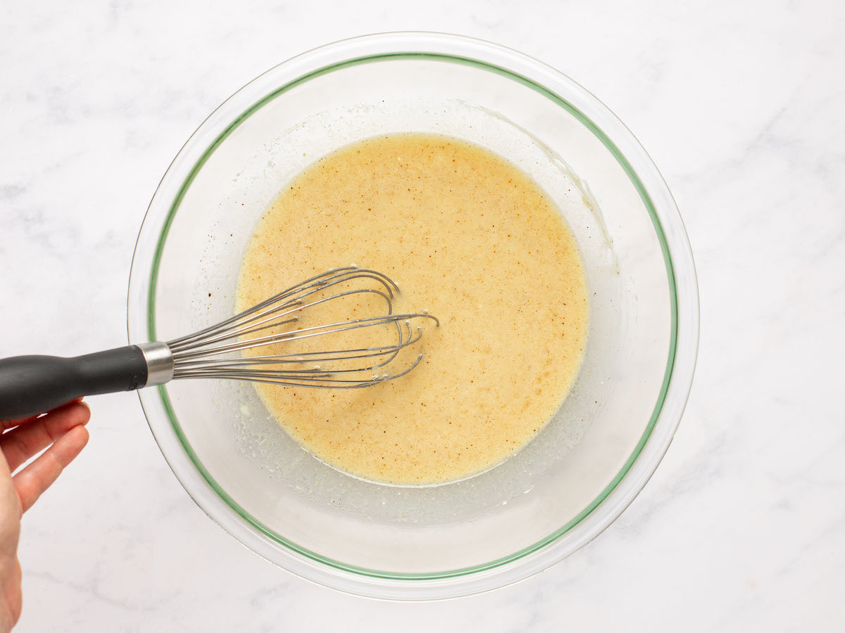 Whisk in a bowl of liquid ingredients.