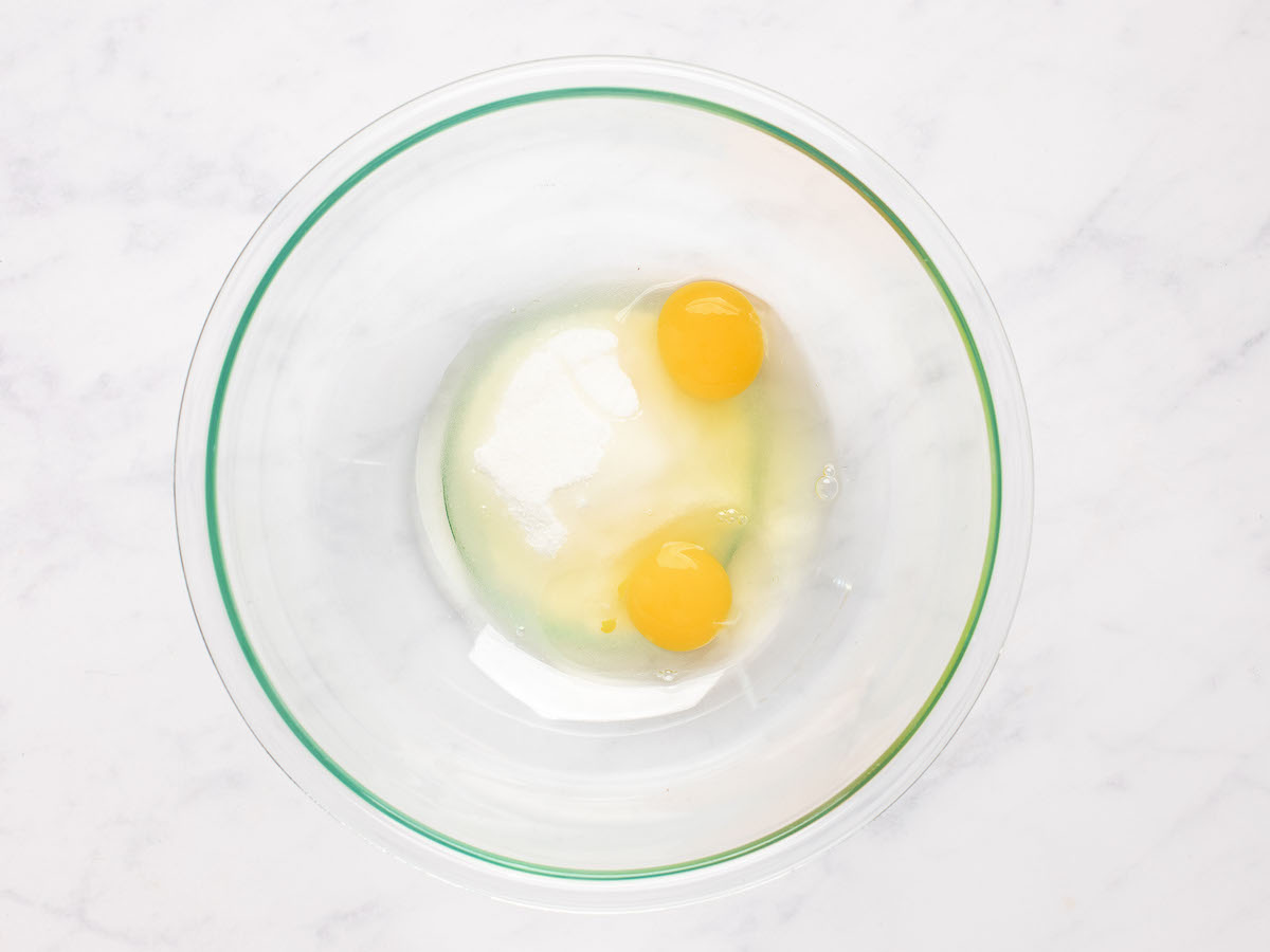 sugar and eggs in bowl