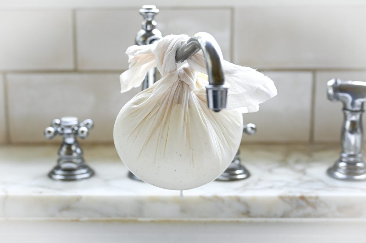 yogurt straining over sink